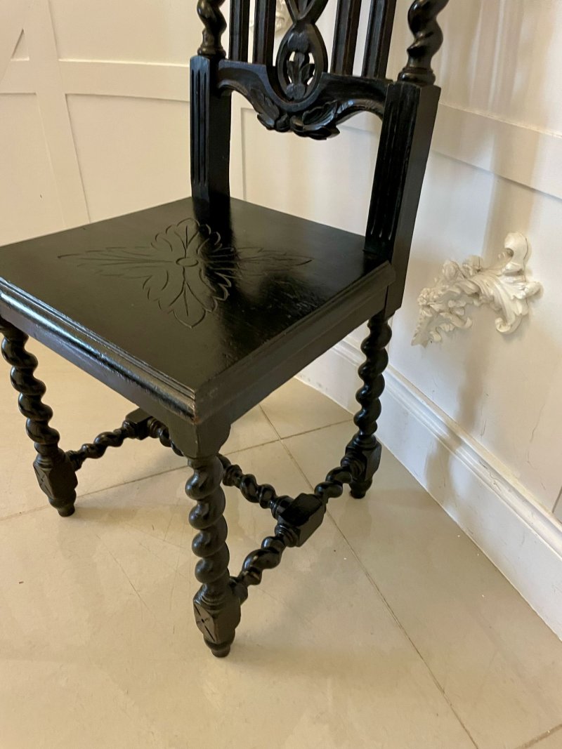 Pair of Antique Victorian Quality Carved Ebonised Oak Side Chairs - Image 7